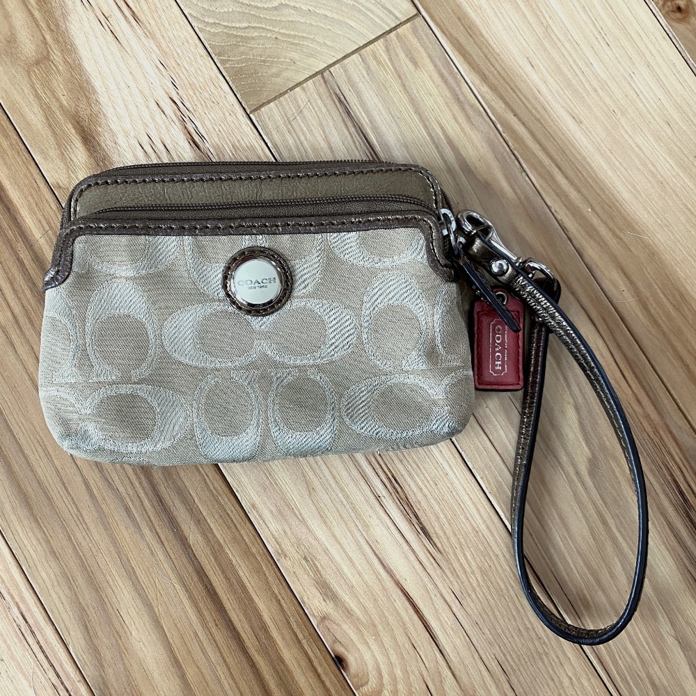Coach brown/tan wristlet wallet